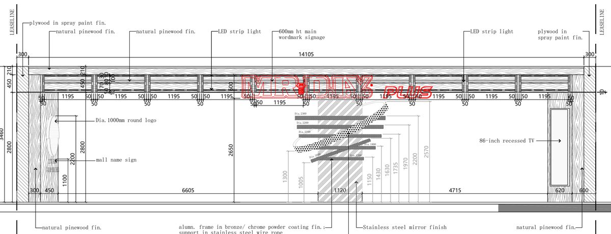 Shopfront front elevation construction drawing, sheet P-11