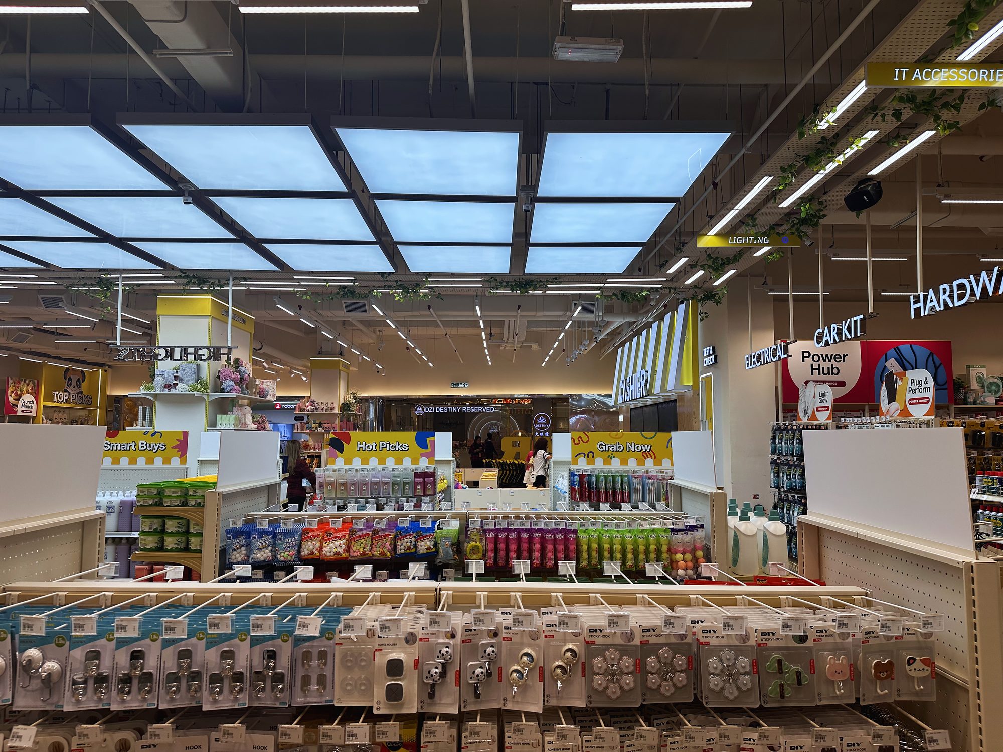 Back-lit artificial skylight over the sales floor at MR D.I.Y Queensbay